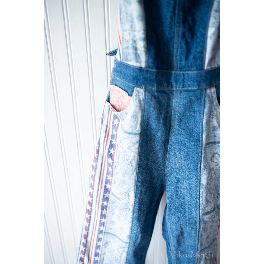 Free People Dallas Jumpsuit Americano Combo Denim Flare Stars 2 4 or 6 - Picture 4 of 6